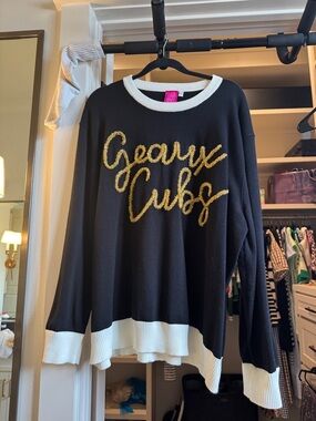Black Sweater with Gold Script Accent - Women's Crewneck